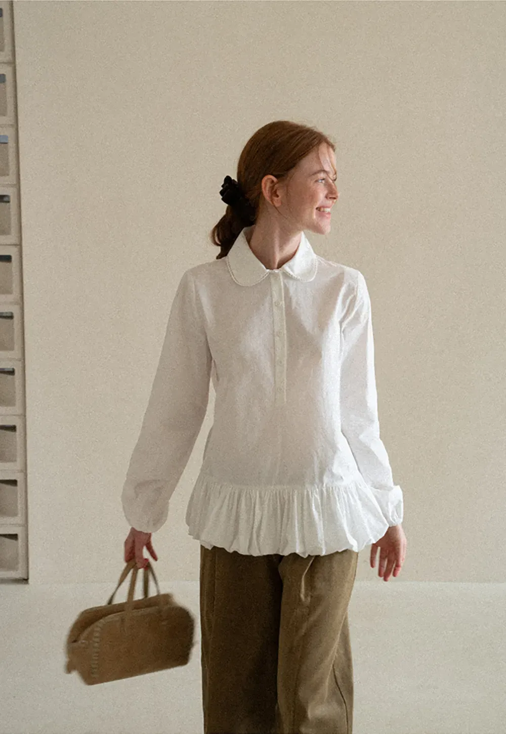 Peter Pan Collar Ruffled Hem Shirt