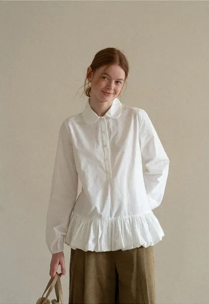Peter Pan Collar Ruffled Hem Shirt