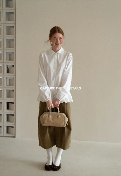 Peter Pan Collar Ruffled Hem Shirt