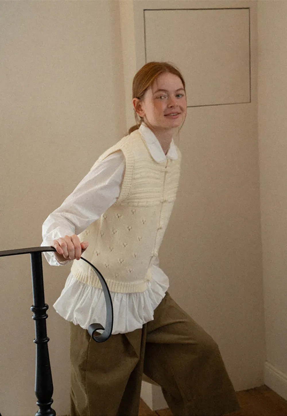 Peter Pan Collar Ruffled Hem Shirt