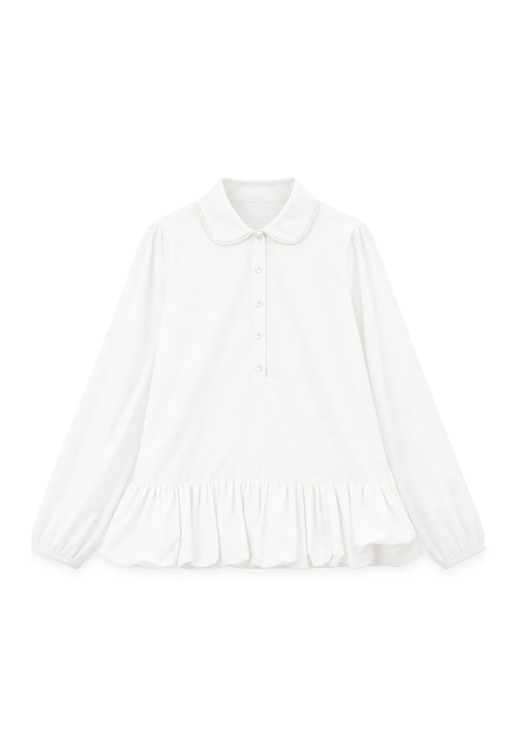 Peter Pan Collar Ruffled Hem Shirt