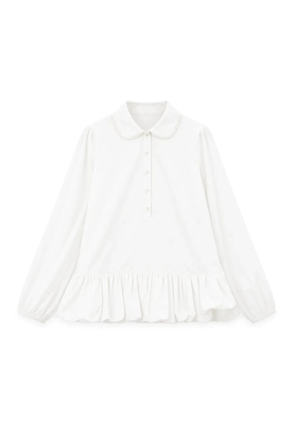 Peter Pan Collar Ruffled Hem Shirt