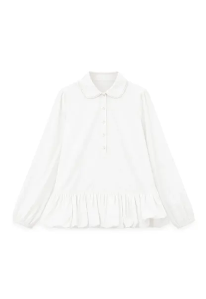 Peter Pan Collar Ruffled Hem Shirt