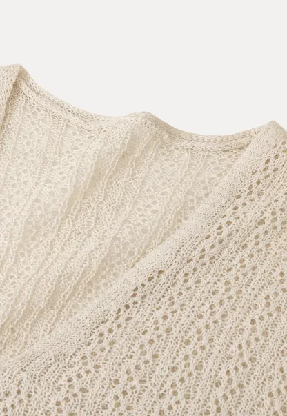 V Neck Loose Knit Sweater with Cable Pattern