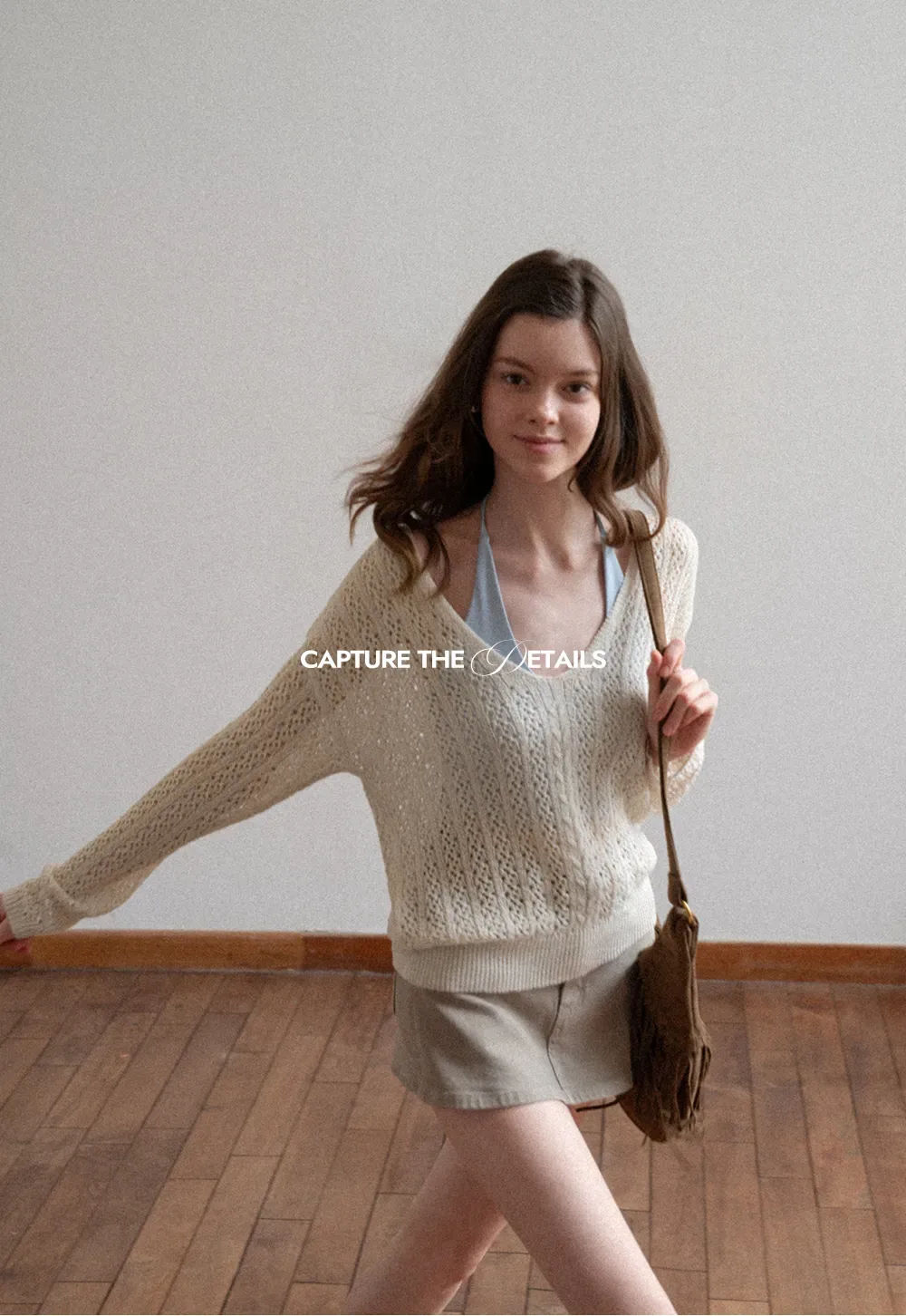 V Neck Loose Knit Sweater with Cable Pattern