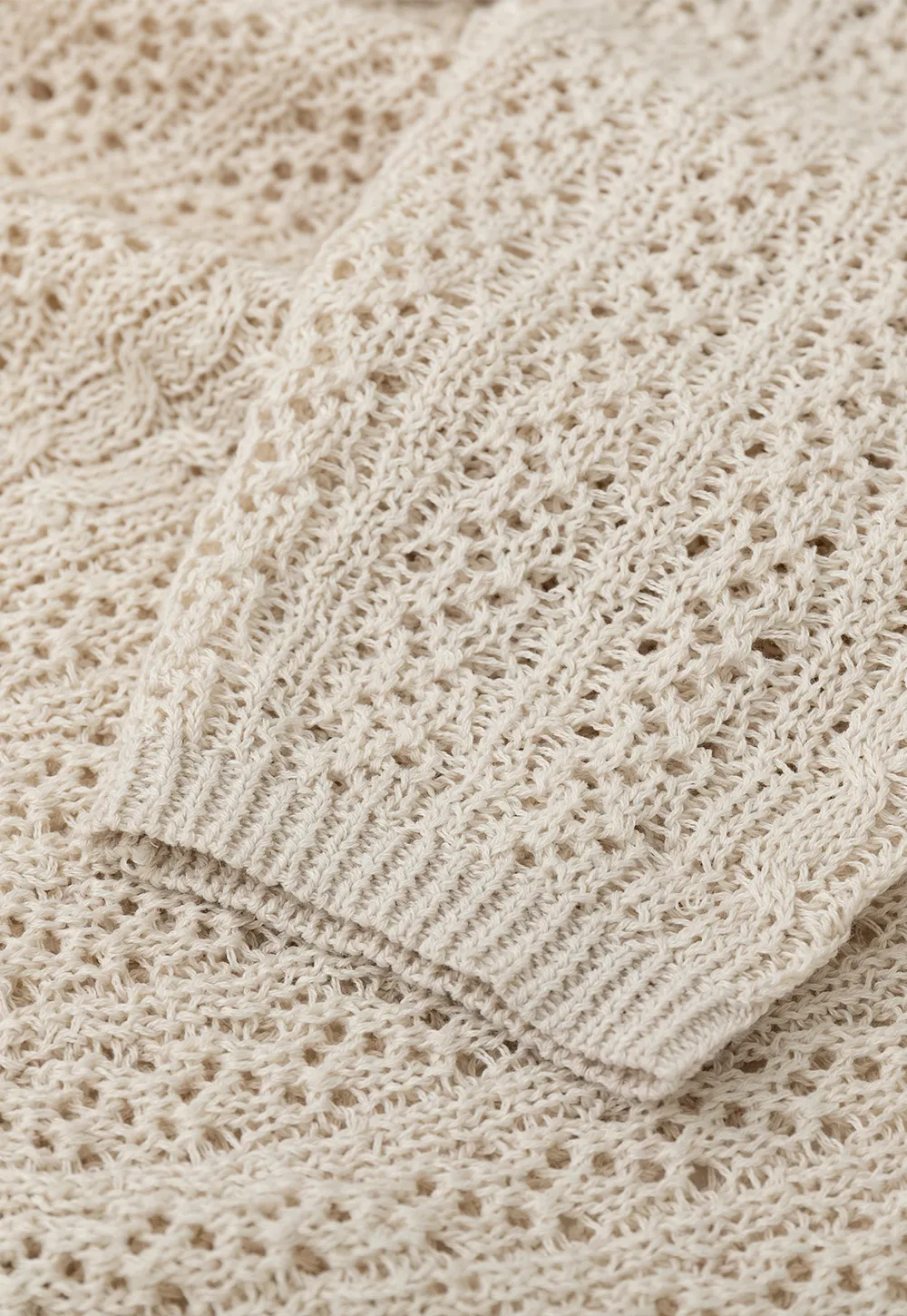 V Neck Loose Knit Sweater with Cable Pattern