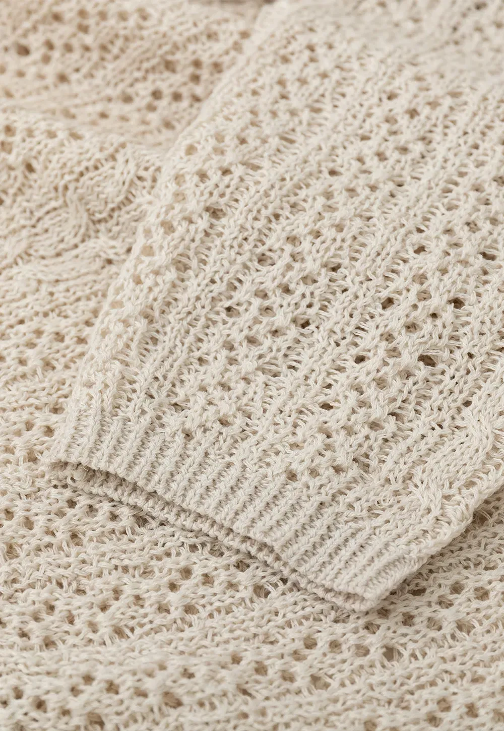 V Neck Loose Knit Sweater with Cable Pattern