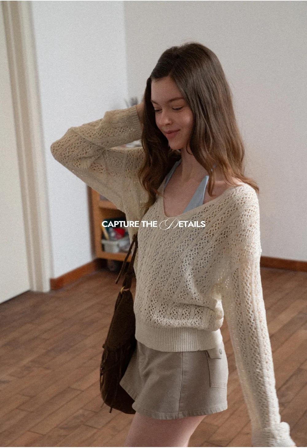 V Neck Loose Knit Sweater with Cable Pattern