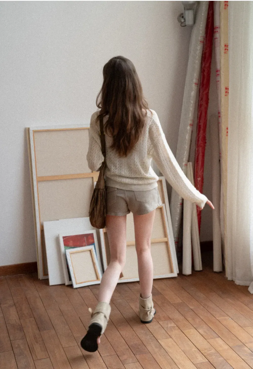 V Neck Loose Knit Sweater with Cable Pattern