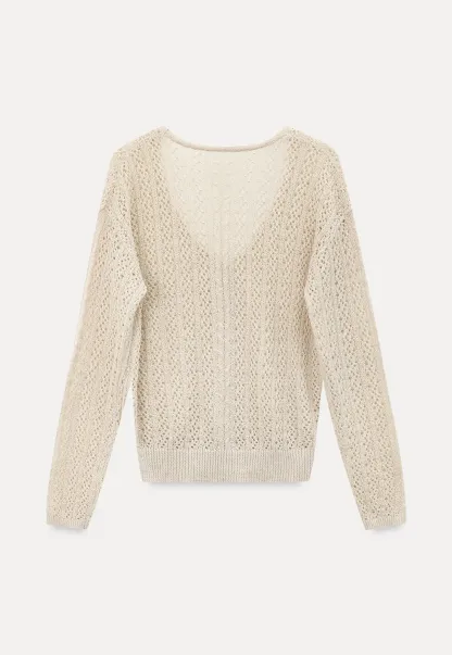 V Neck Loose Knit Sweater with Cable Pattern