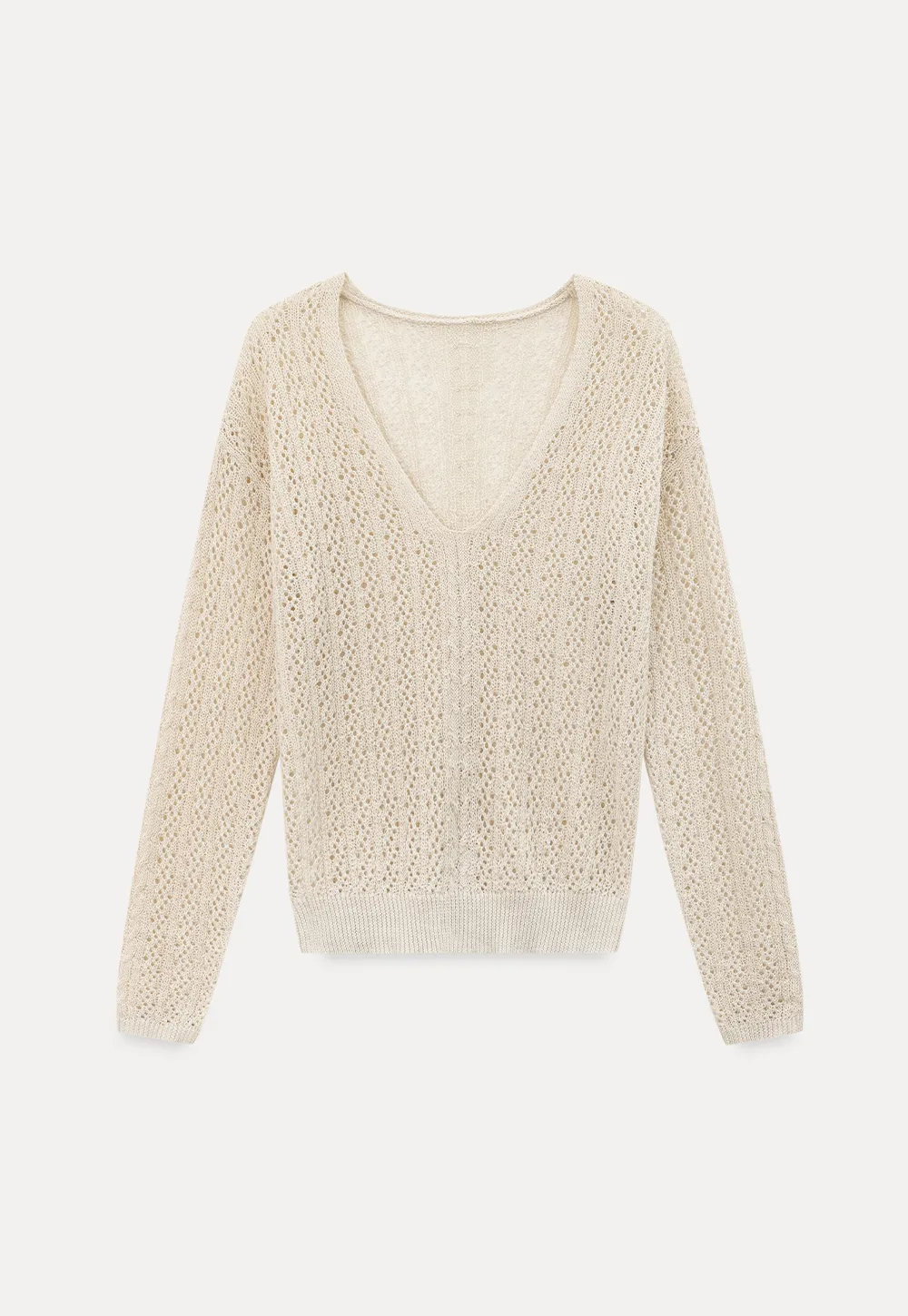 V Neck Loose Knit Sweater with Cable Pattern