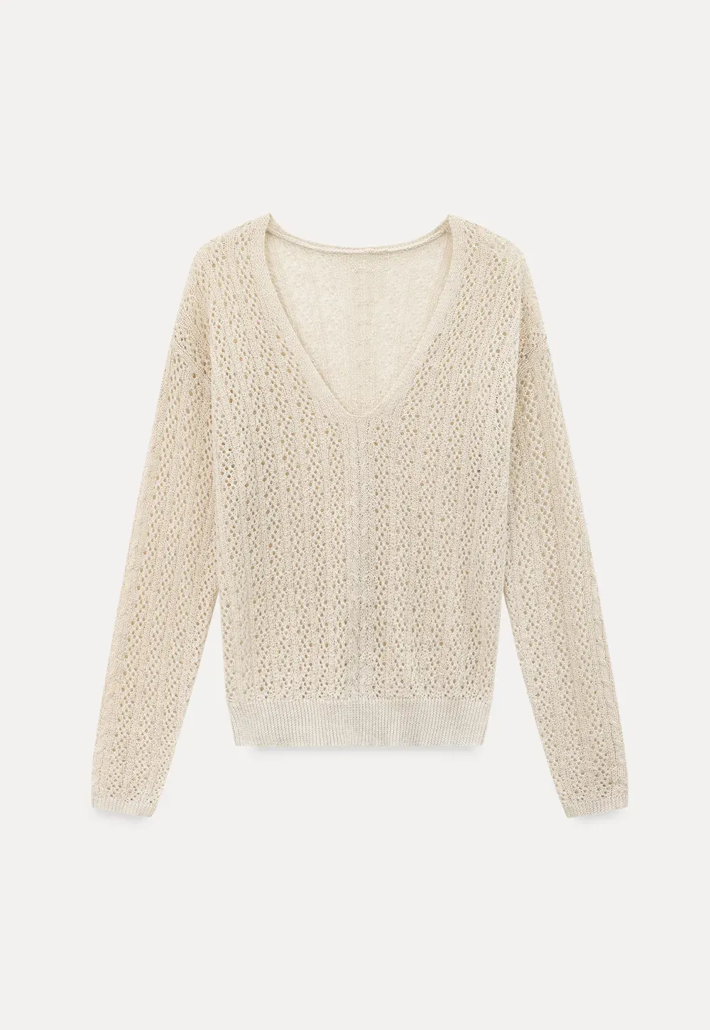 V Neck Loose Knit Sweater with Cable Pattern