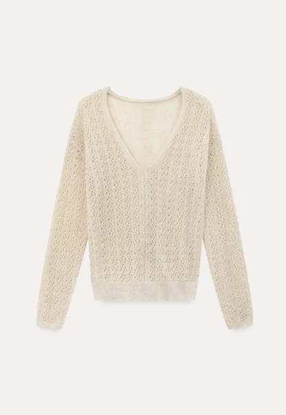 V Neck Loose Knit Sweater with Cable Pattern