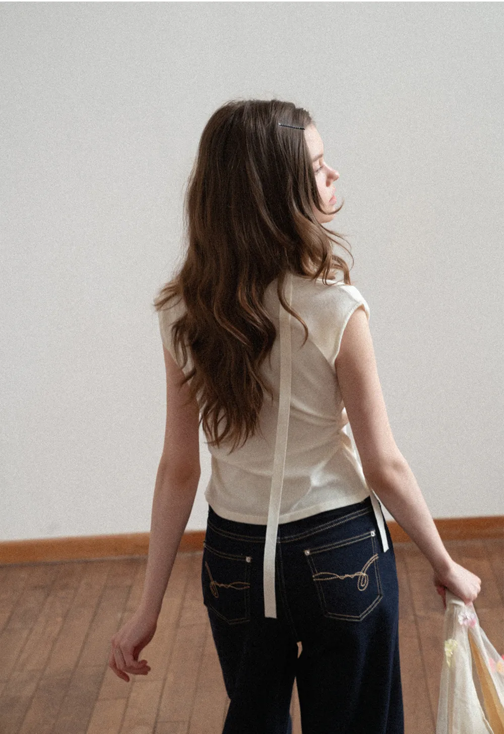 V neck short sleeve knit cardigan with floral trim