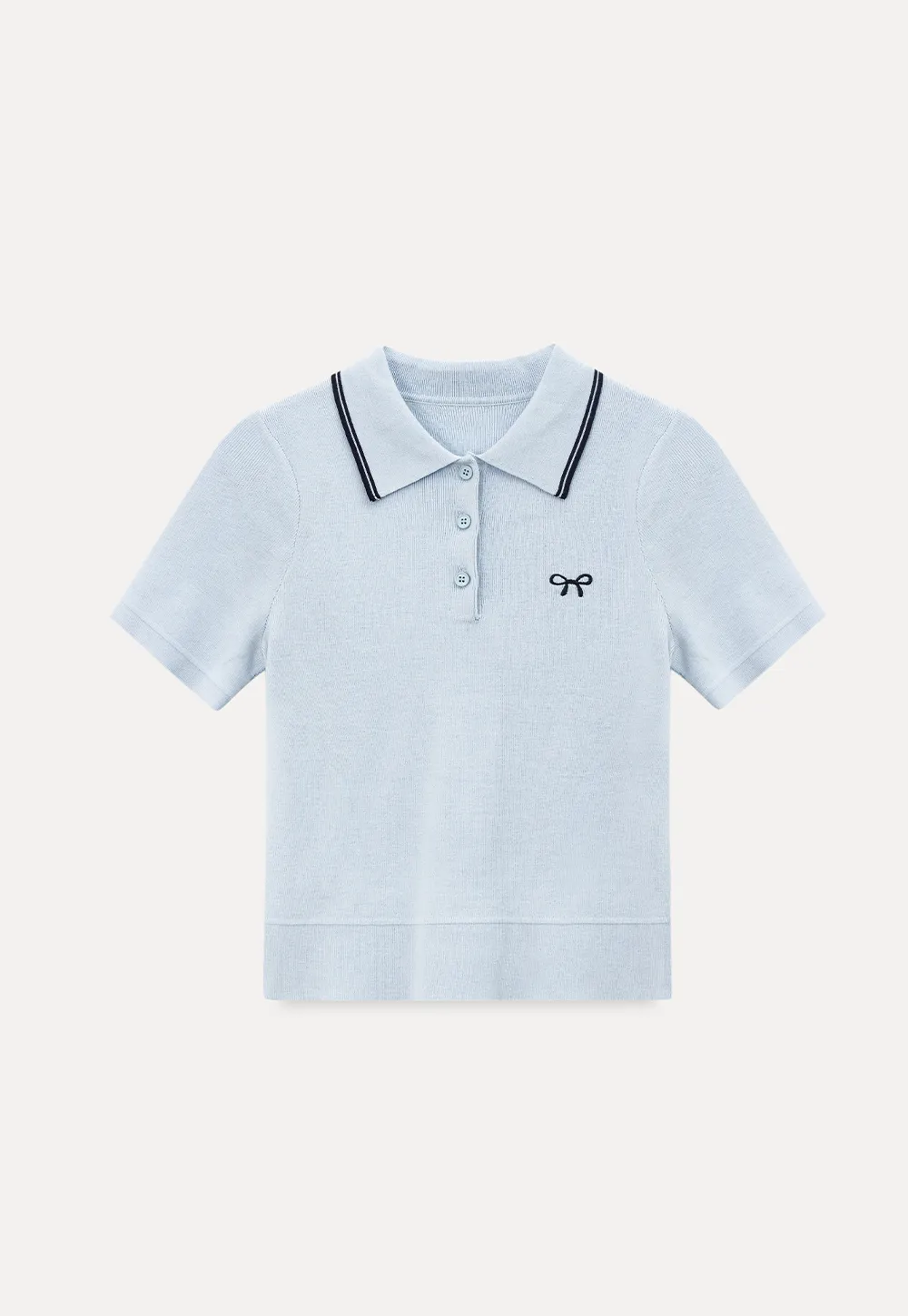 Polo Collar Knit Shirt with Bow Embroidery