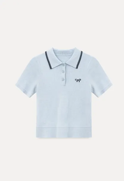 Polo Collar Knit Shirt with Bow Embroidery
