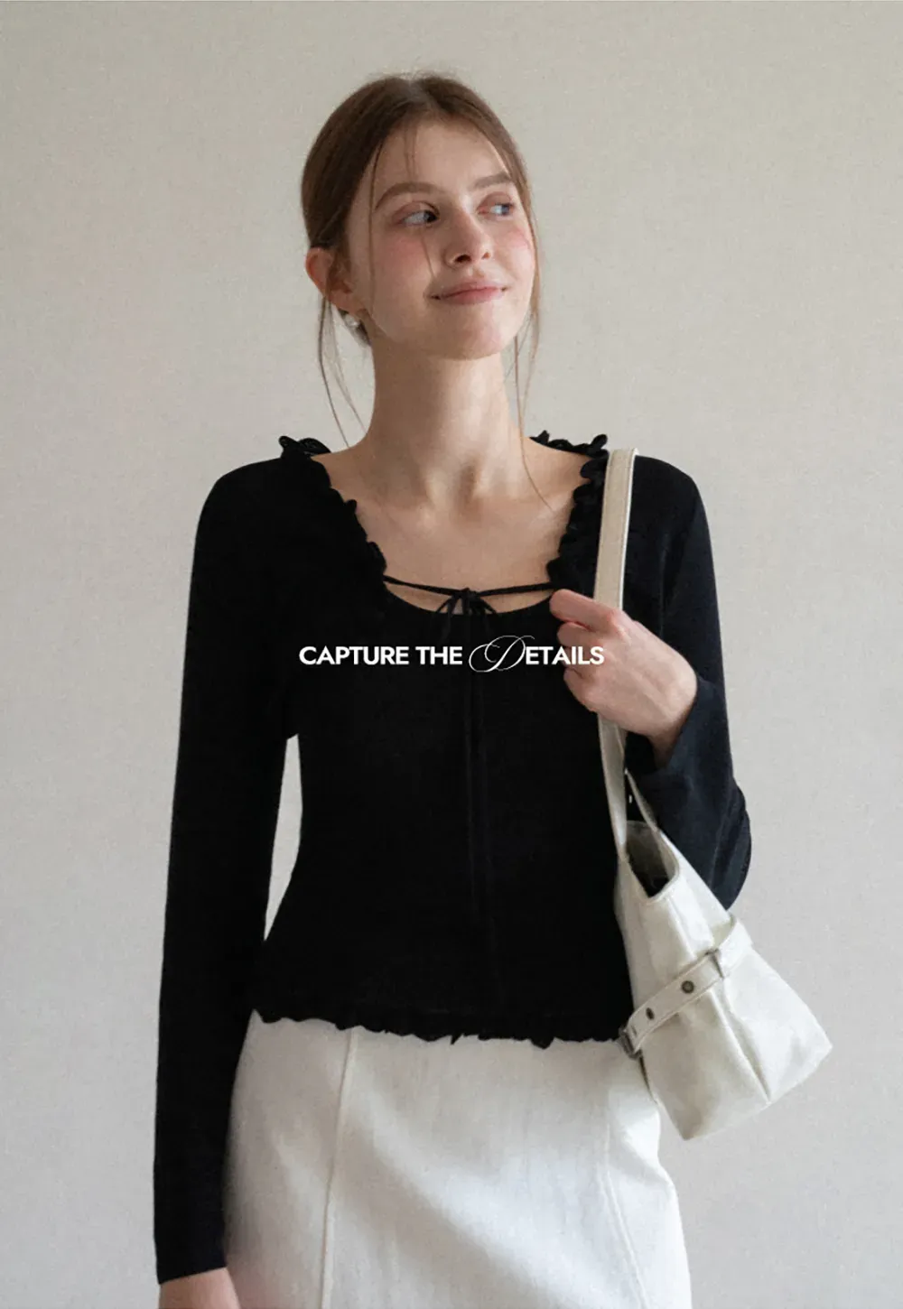 Woolen knit sweater with ruffles and tank top