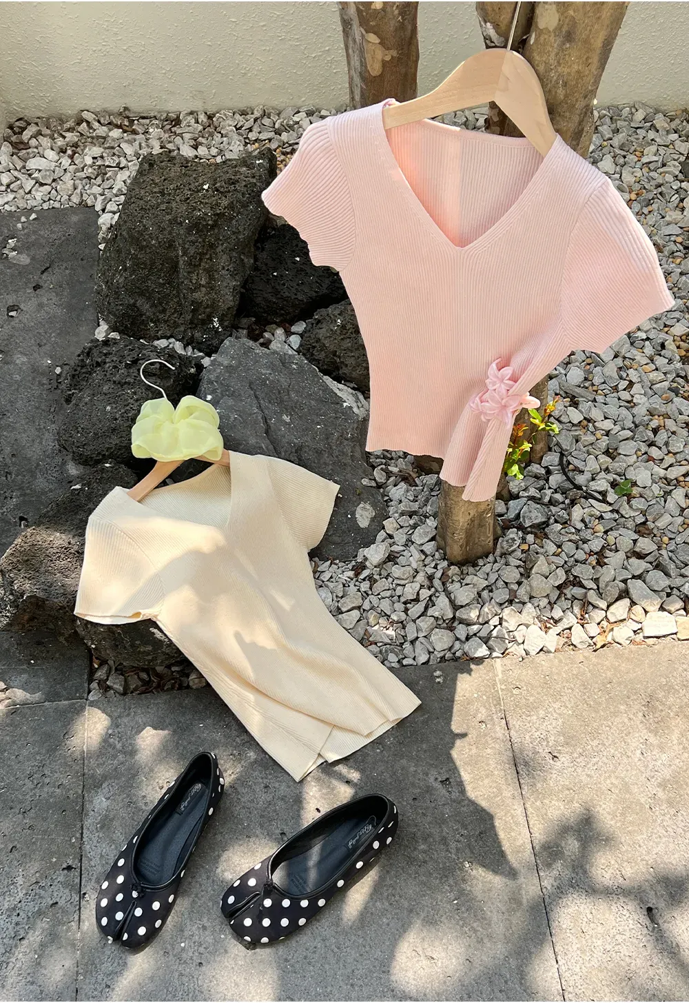 V Neck Short Sleeve Knit Sweater