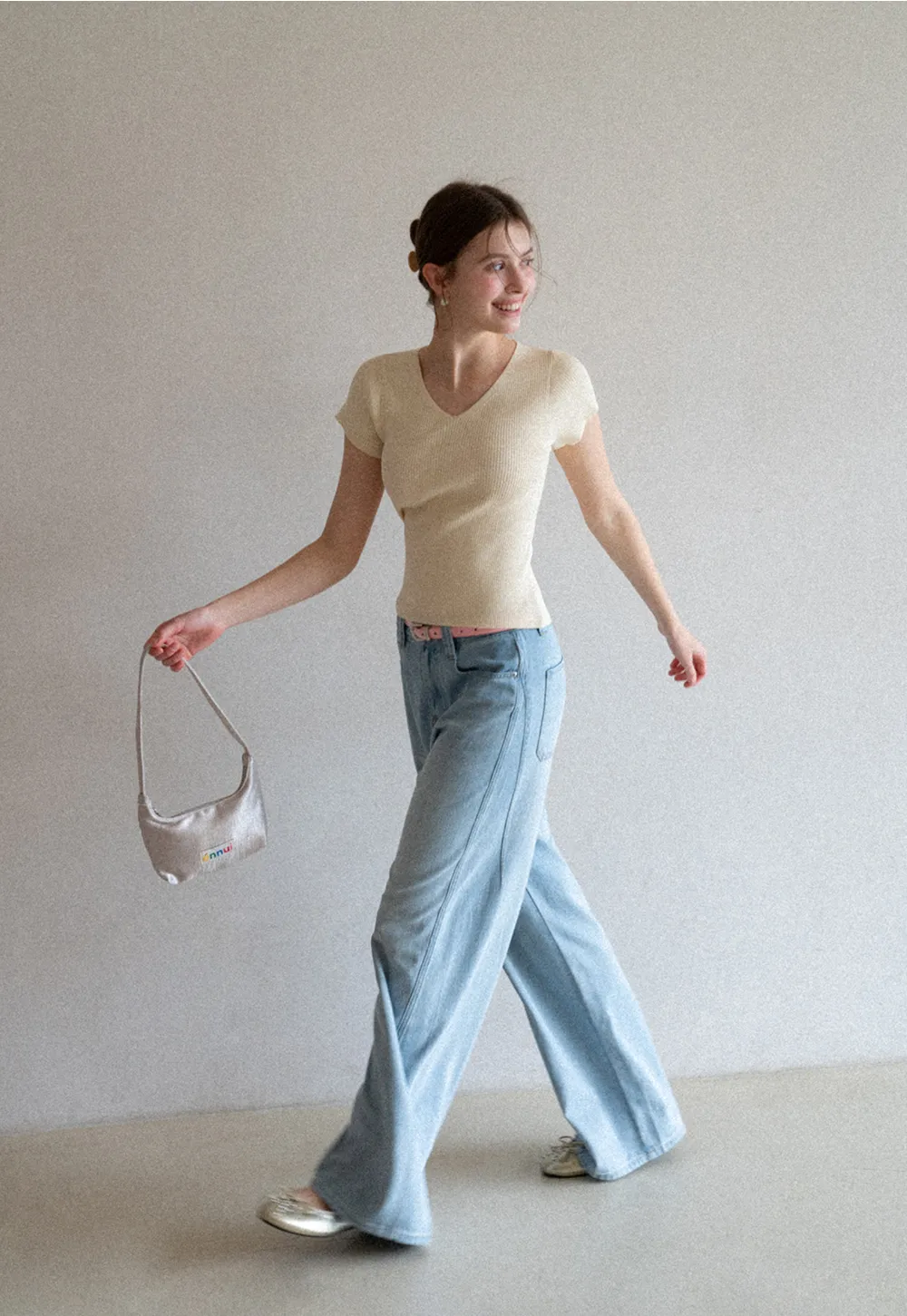 V Neck Short Sleeve Knit Sweater