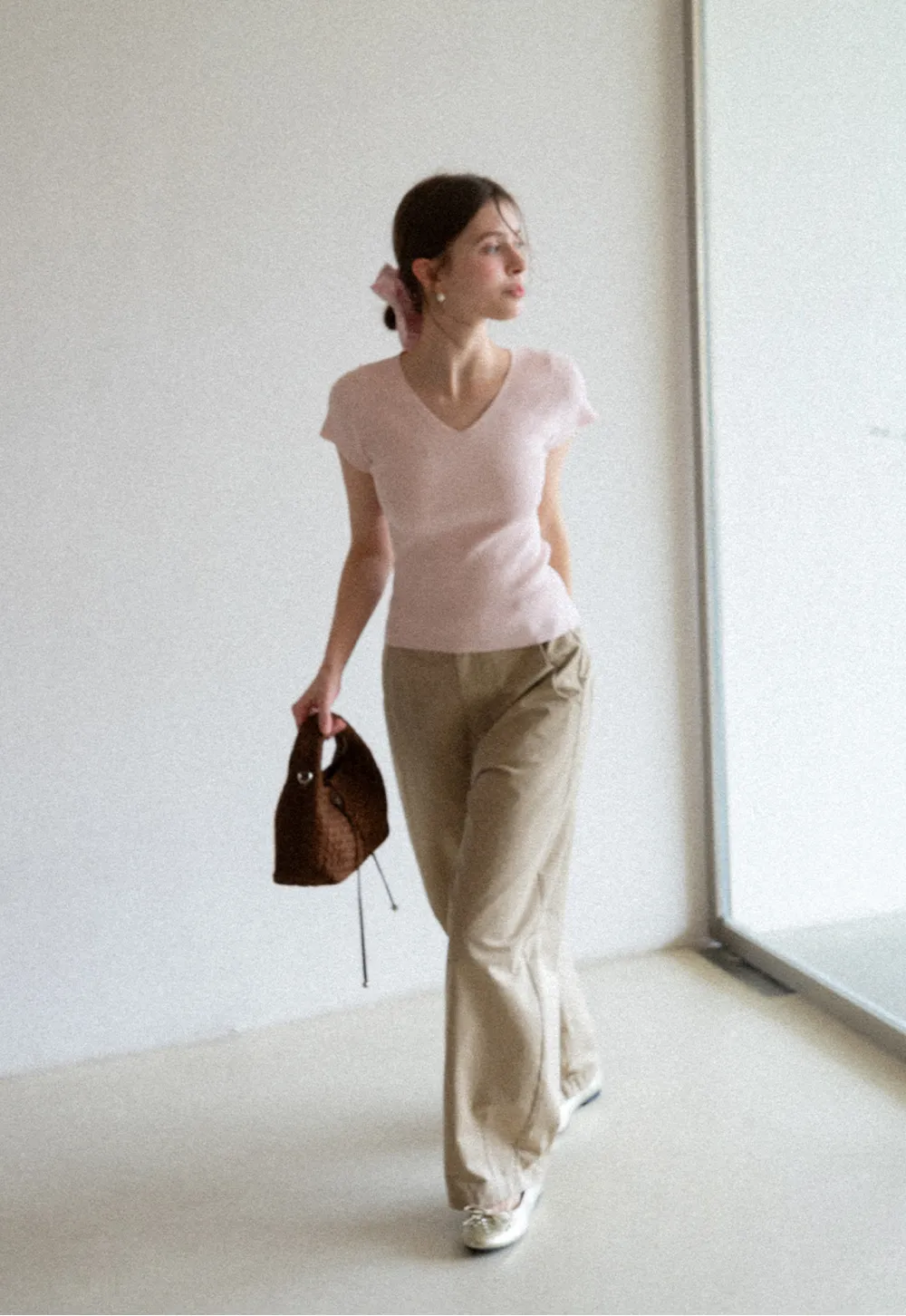 V Neck Short Sleeve Knit Sweater