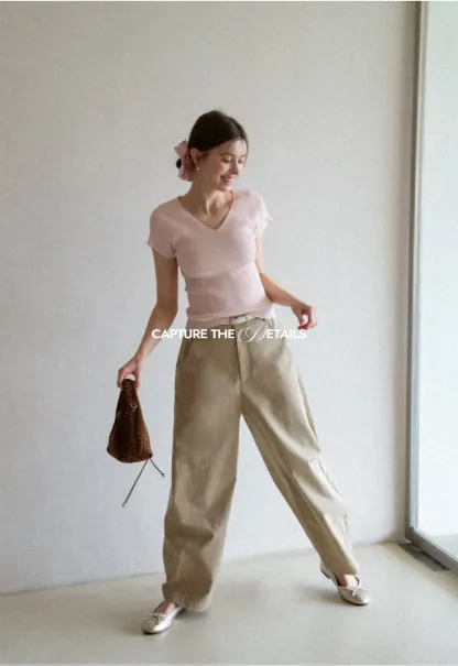 V Neck Short Sleeve Knit Sweater