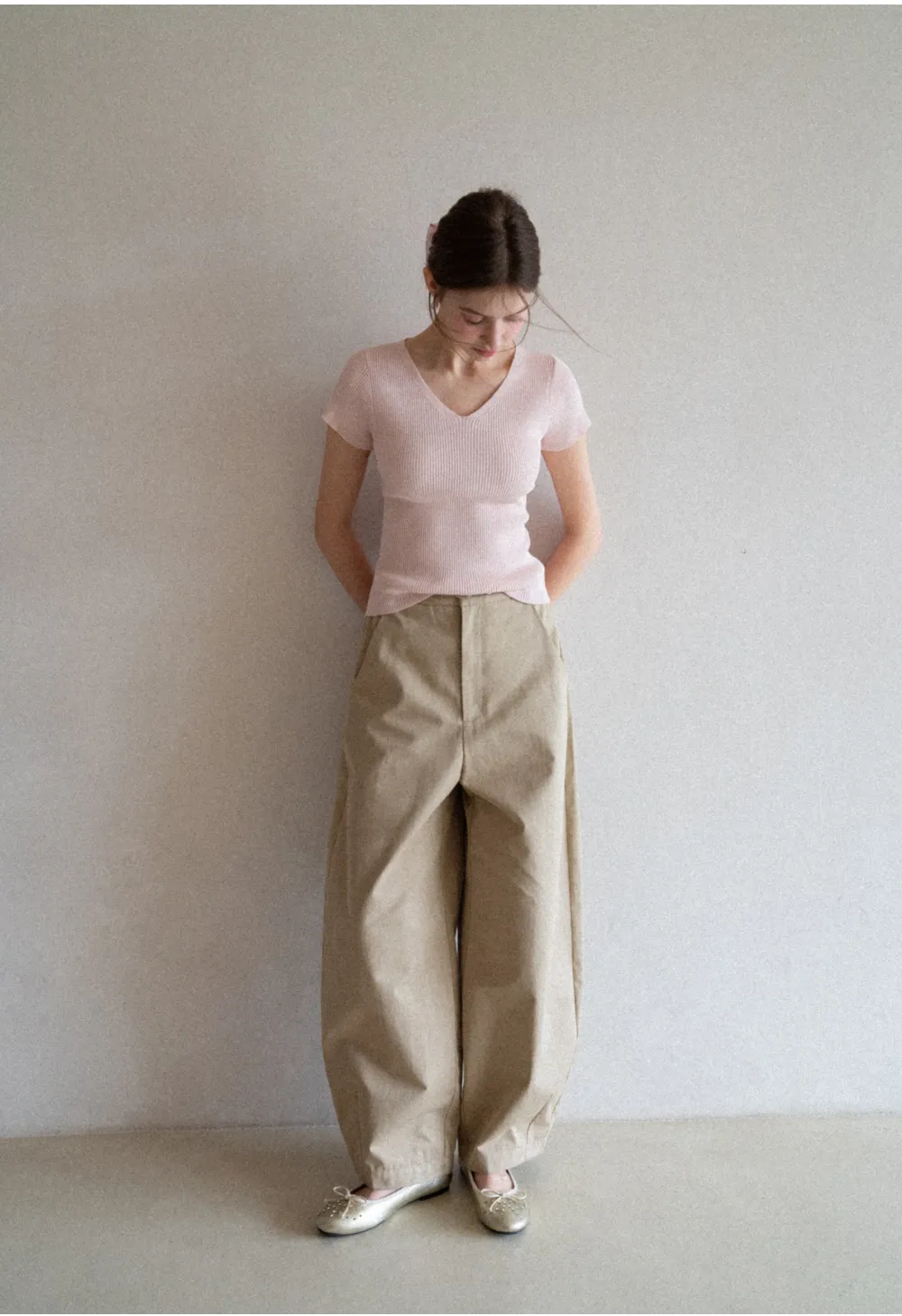 V Neck Short Sleeve Knit Sweater