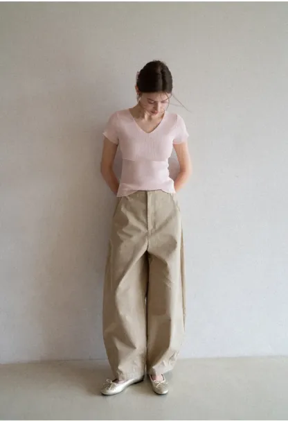 V Neck Short Sleeve Knit Sweater