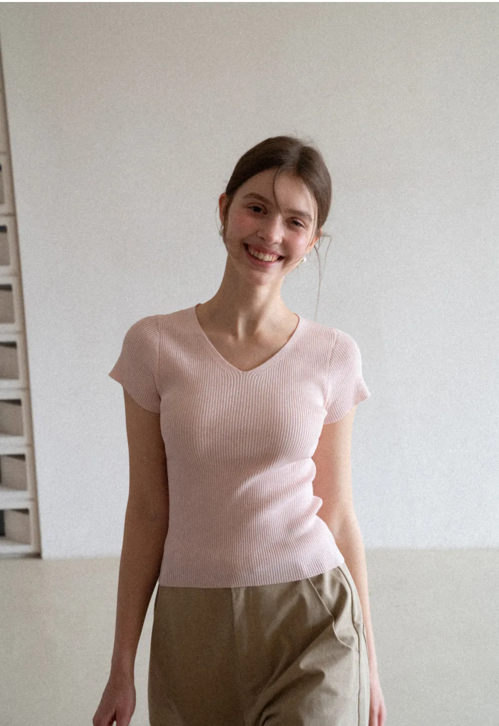 V Neck Short Sleeve Knit Sweater