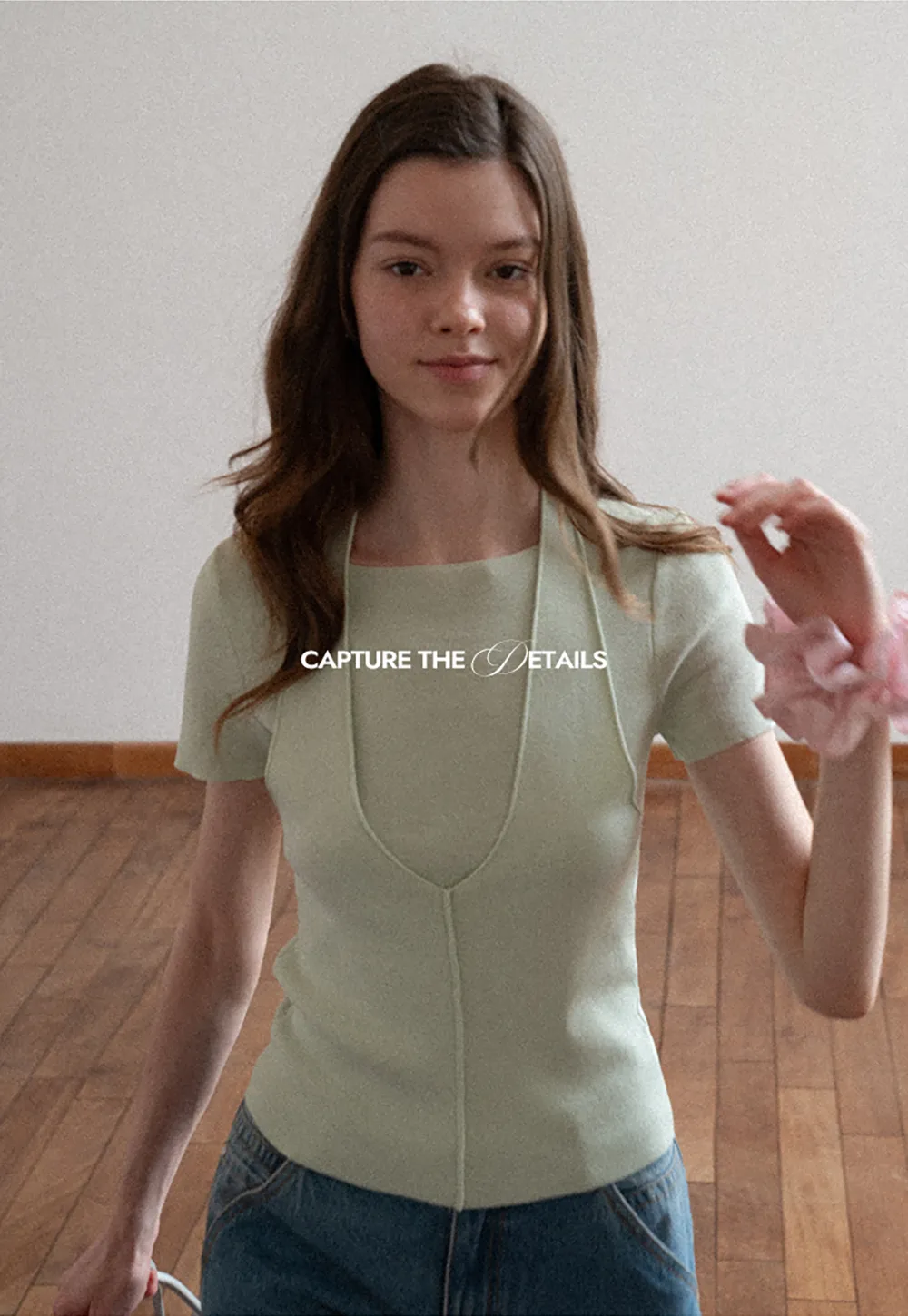 Short Sleeve Ribbed Knit Top with Front Seam Detail