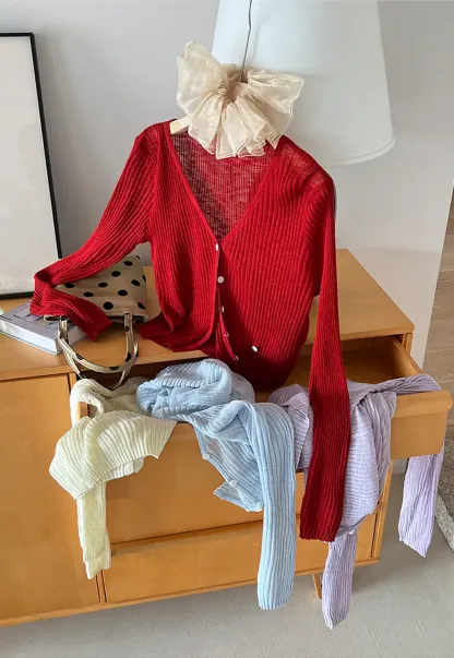 Ribbed Knit Cardigan with Button Closure