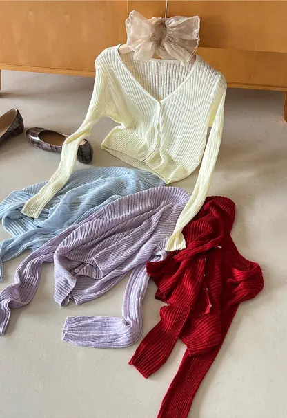 Ribbed Knit Cardigan with Button Closure