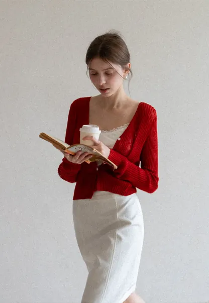 Ribbed Knit Cardigan with Button Closure