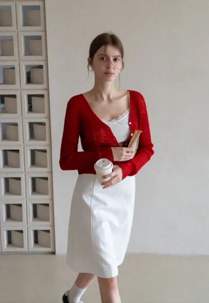 Ribbed Knit Cardigan with Button Closure