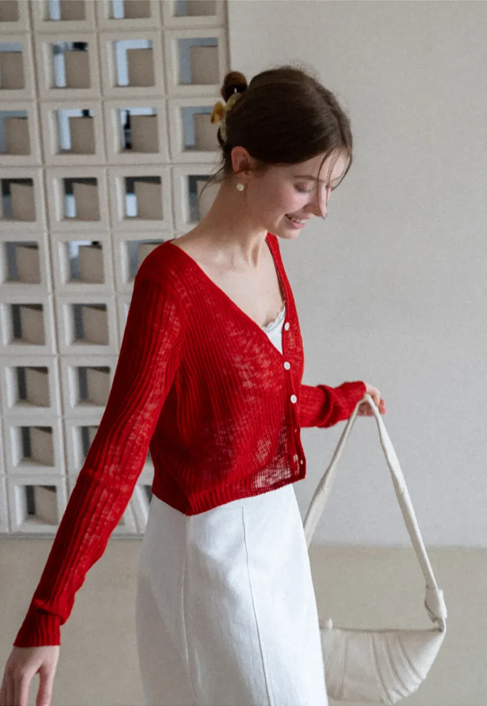 Ribbed Knit Cardigan with Button Closure