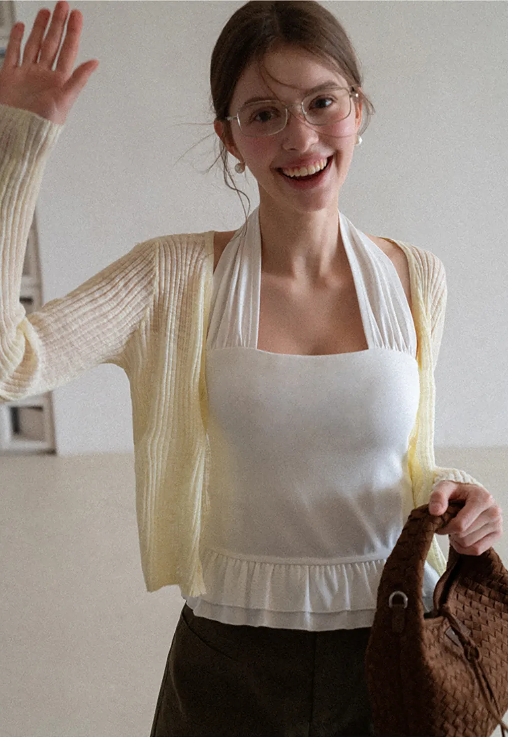 Ribbed Knit Cardigan with Button Closure