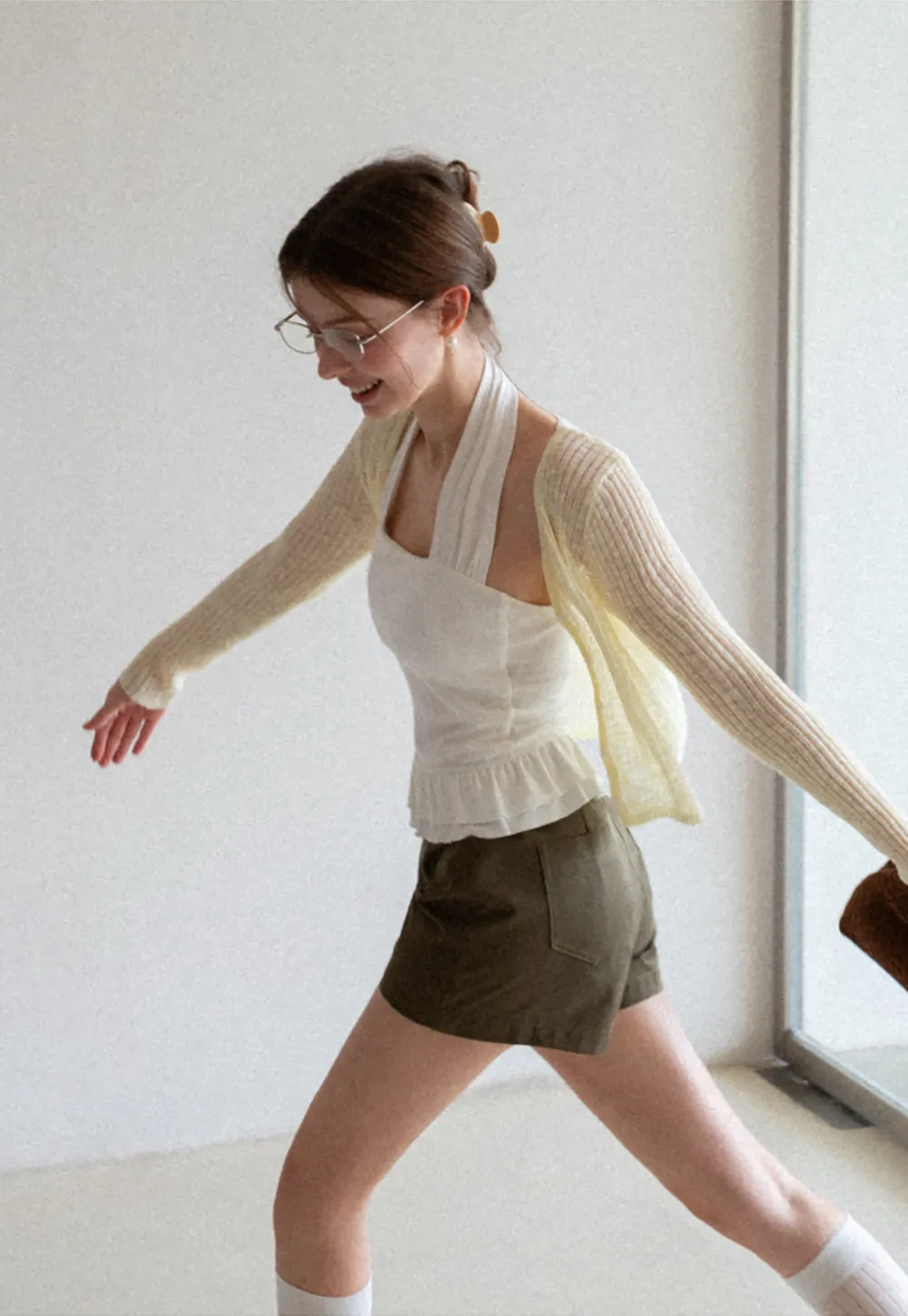 Ribbed Knit Cardigan with Button Closure