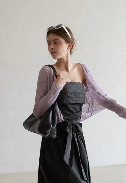 Ribbed Knit Cardigan with Button Closure