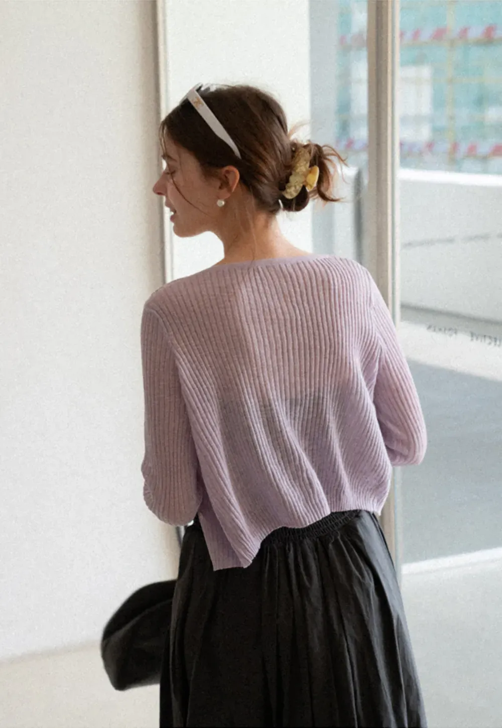 Ribbed Knit Cardigan with Button Closure