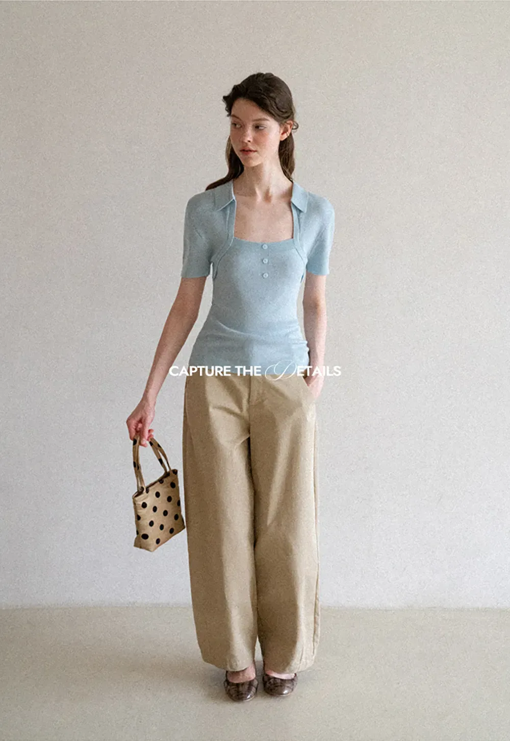 Collared Short Sleeve Knit Sweater with Square Neckline