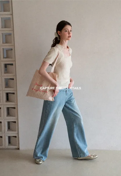 Collared Short Sleeve Knit Sweater with Square Neckline