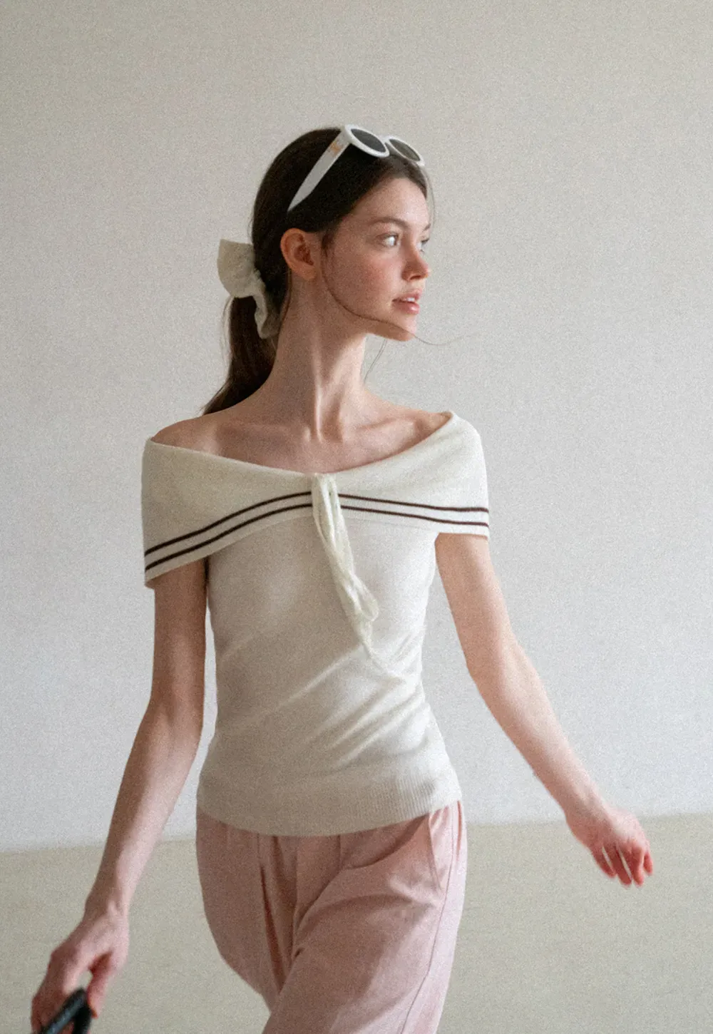 Off Shoulder Knot Detail Knit Sweater