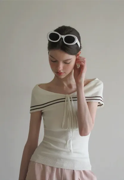 Off Shoulder Knot Detail Knit Sweater