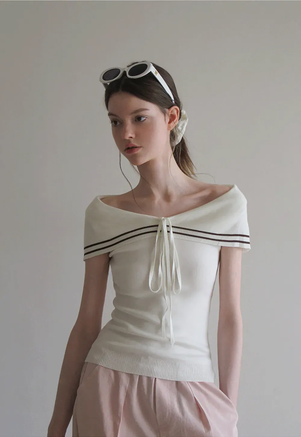 Off Shoulder Knot Detail Knit Sweater