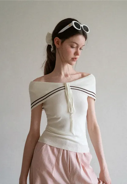 Off Shoulder Knot Detail Knit Sweater