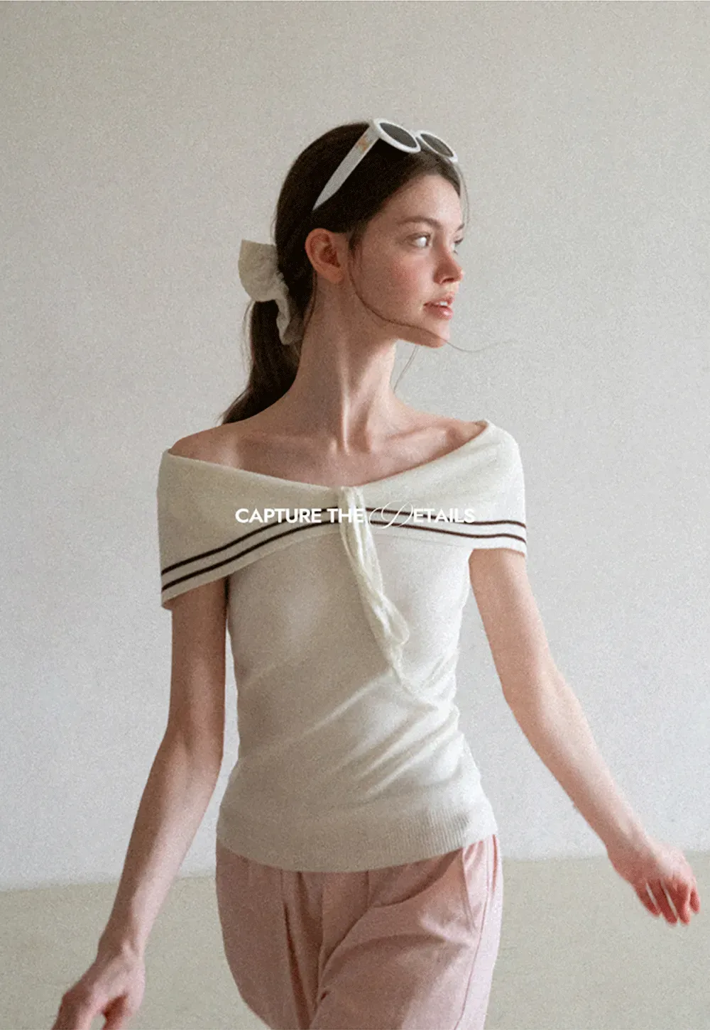 Off Shoulder Knot Detail Knit Sweater