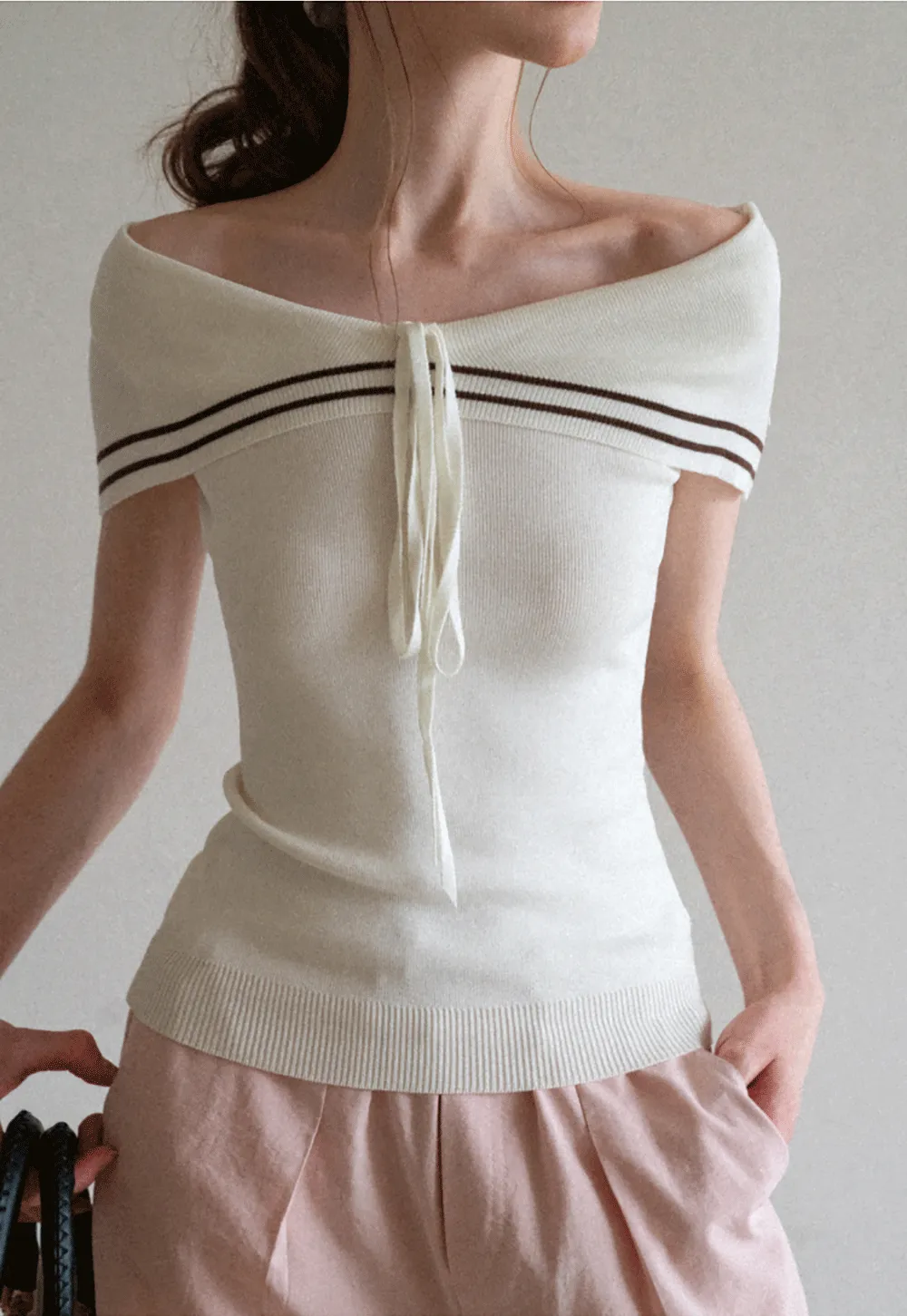 Off Shoulder Knot Detail Knit Sweater