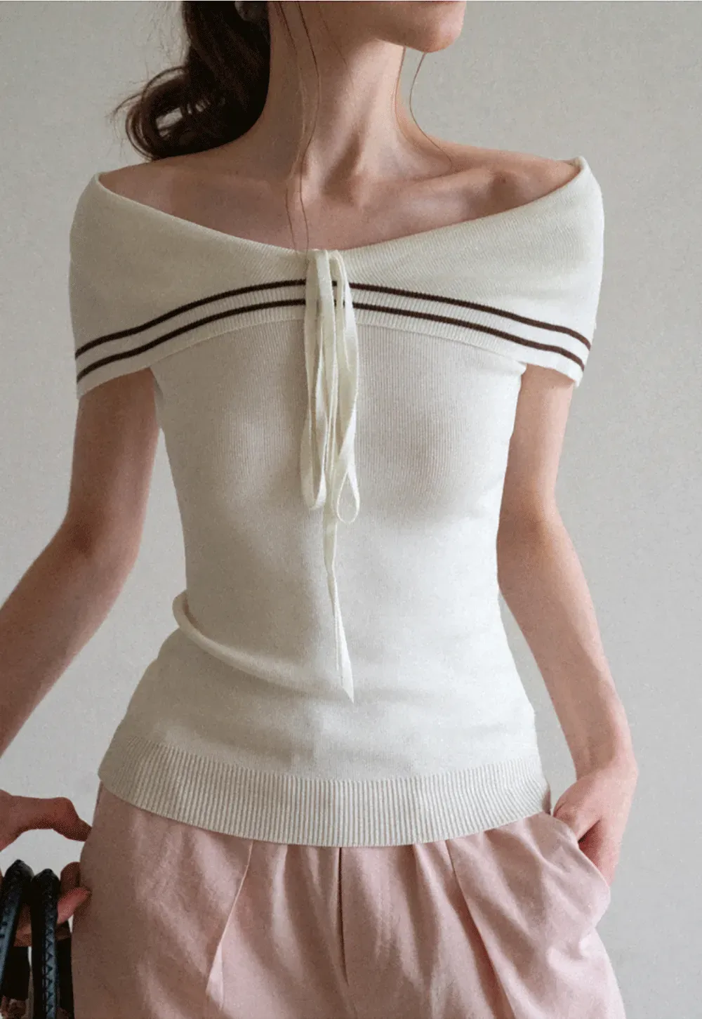 Off Shoulder Knot Detail Knit Sweater