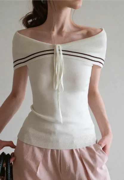 Off Shoulder Knot Detail Knit Sweater