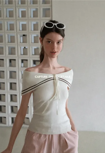 Off Shoulder Knot Detail Knit Sweater