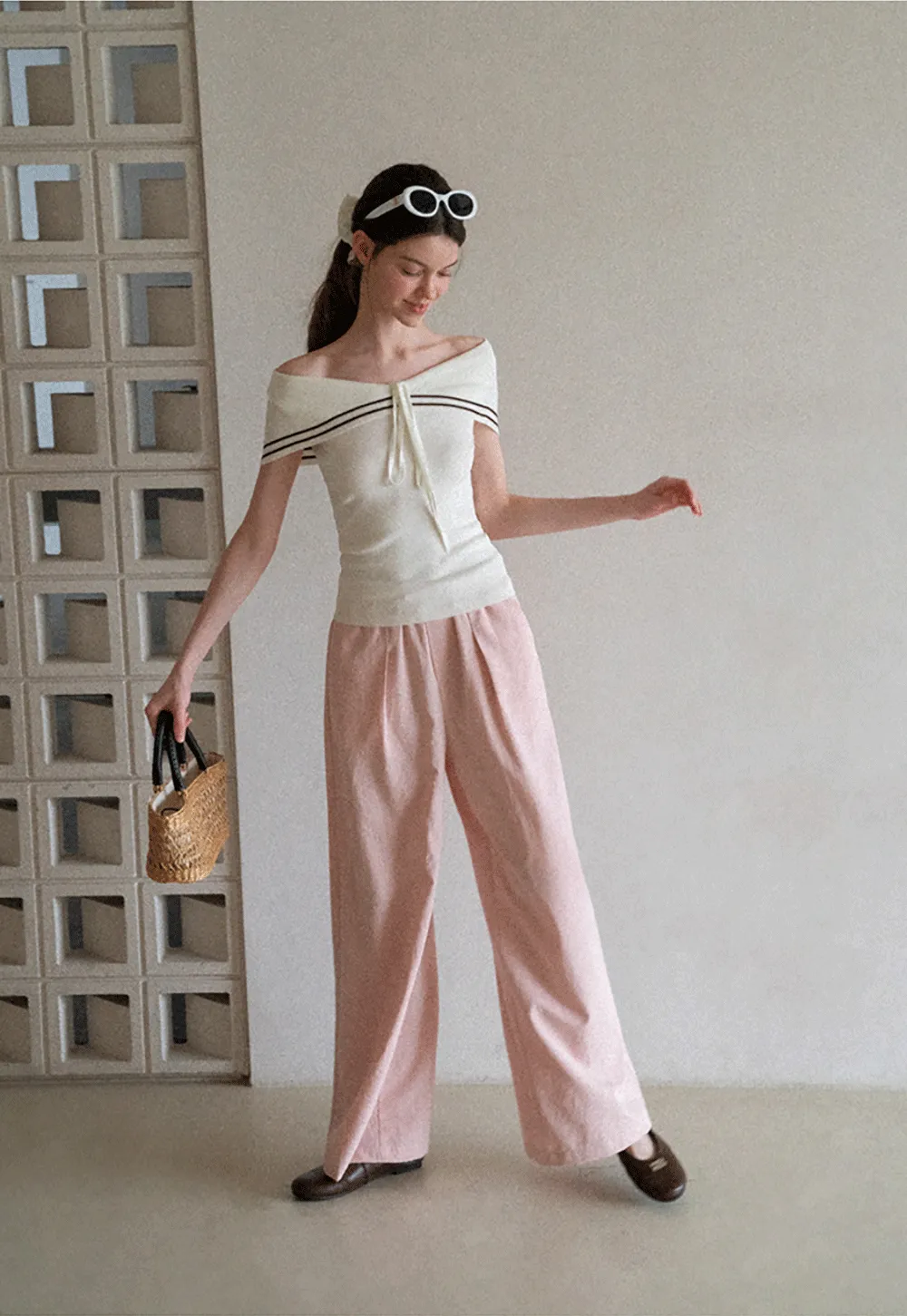 Off Shoulder Knot Detail Knit Sweater